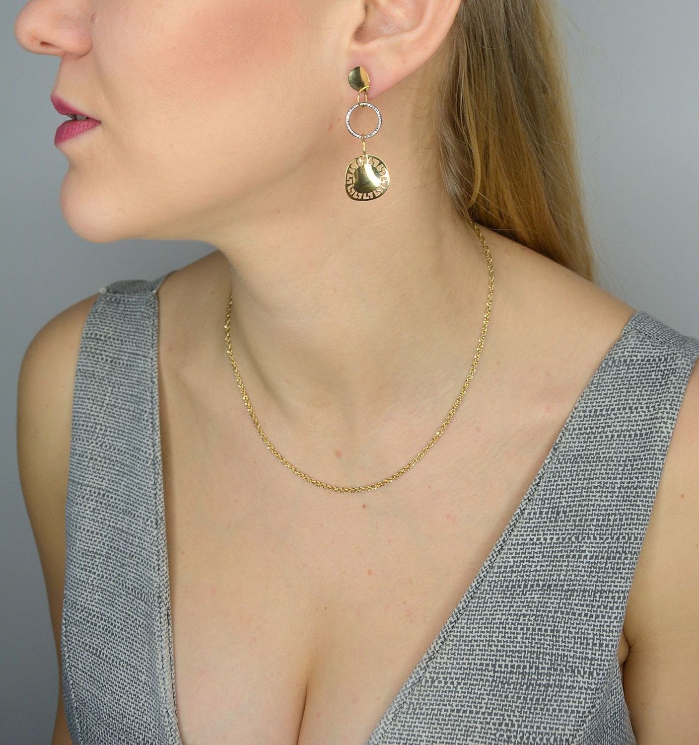 Złote kolczyki 585 wisząca droga grecka KL 875A.jpg